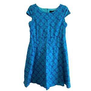 Aditi Lined Dress Aligned Capped Sleeves Blue Size 18 Boho Summer Zip Closure